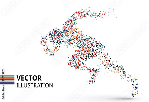Running man composed of colored dots, vector illustration.