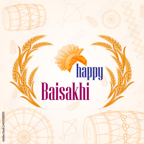Greetings background for Punjabi New Year festival Vaisakhi celebrated in Punjab India photo