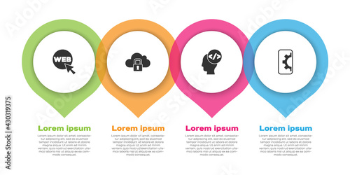 Set Web and graphic design, Cloud computing lock, Front end development and . Business infographic template. Vector