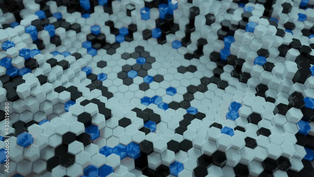 Honeycomb mosaic of hexagons. 3D render VJ loop animation