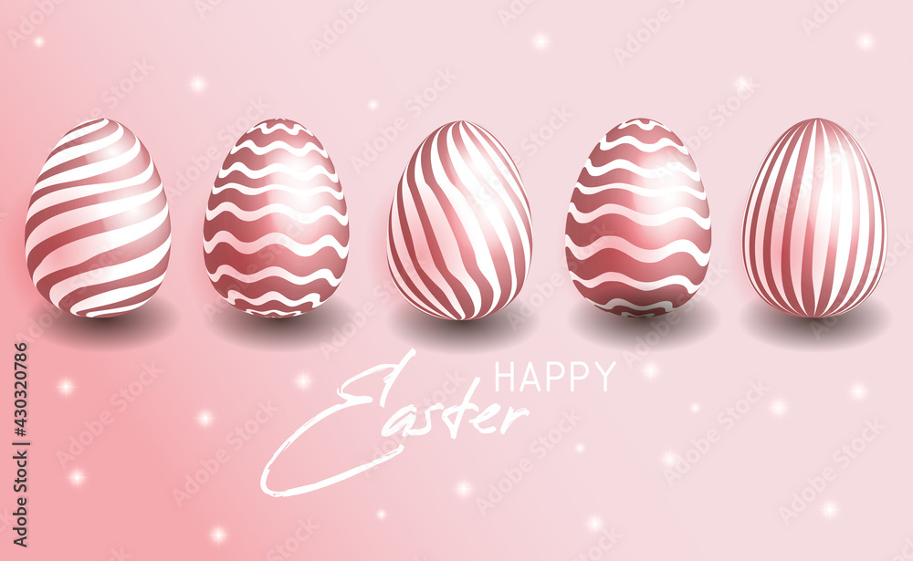 Obraz premium happy easter greeting card with pink eggs and white pattern