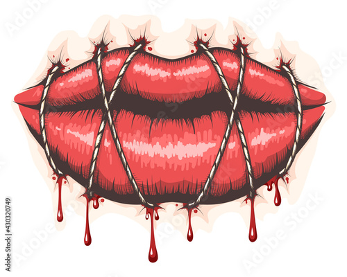Stitched Lips Colorful Tattoo Illustration