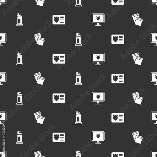 Set Police database, Plastic bag with ziplock, Pepper spray and badge id case on seamless pattern. Vector