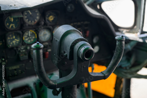 Close up of old vintage  airplane cockpit Flight Deck control panel