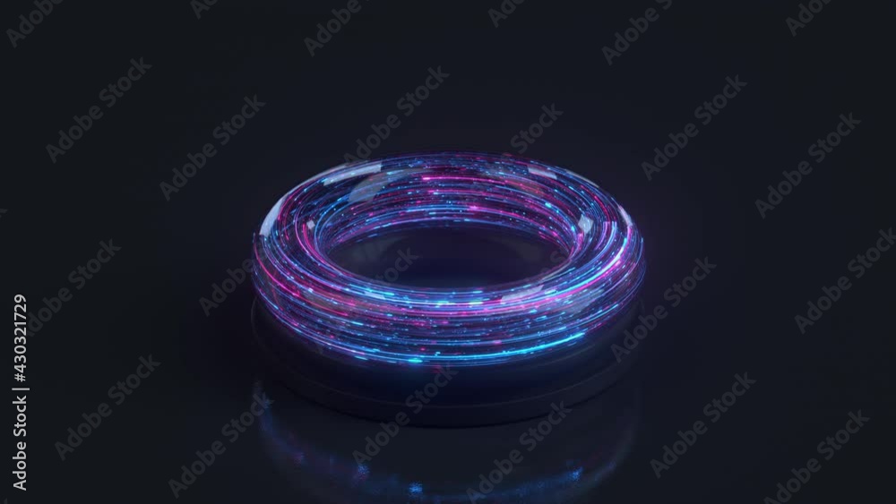 Futuristic neon torus donut. Seamless loop 3D render animation Futuristic neon torus donut. Seamless loop 3D render animation