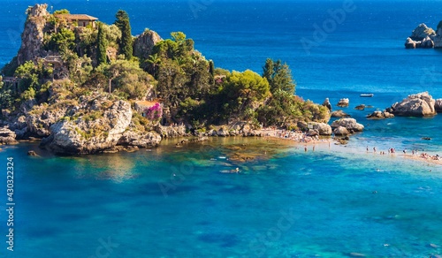 Best beach in Sicily - Isola Bella on the coast of Taormina, Italy 