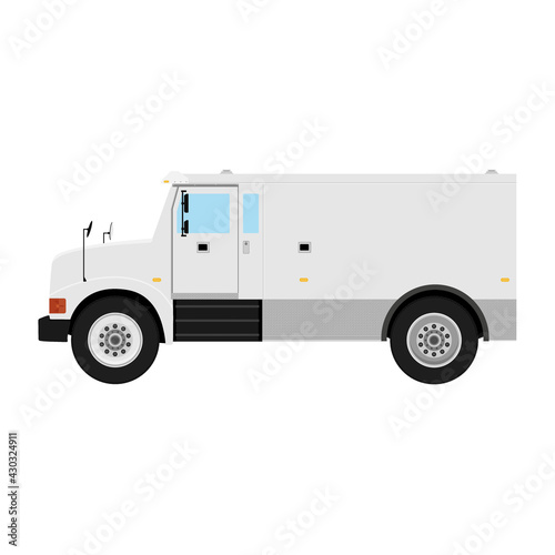 Armored truck side view. Utility security van vehicle. Vector isolated illustration.