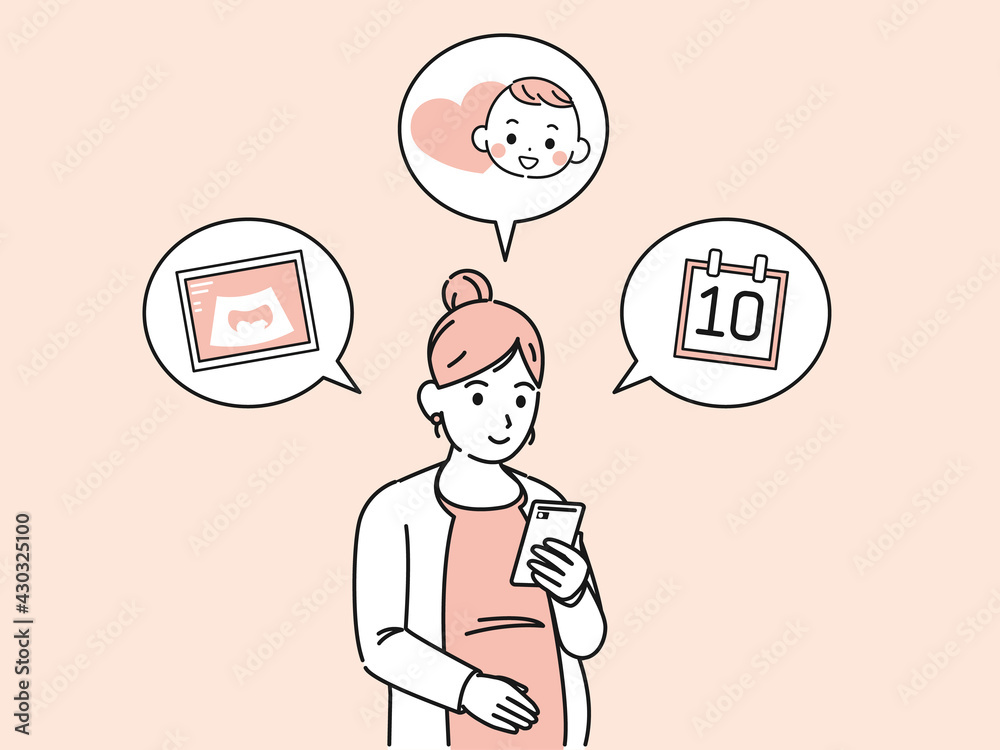 出産予定日の確認をする妊婦 エコー検査 妊娠週数 イラスト素材 Stock Vektorgrafik Adobe Stock