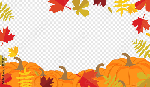 Autumn leaves and pumpkins border frame