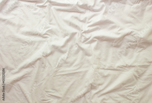 Flat layout white background. Modern minimal background with fabric texture and folds of cotton fabric. Top view