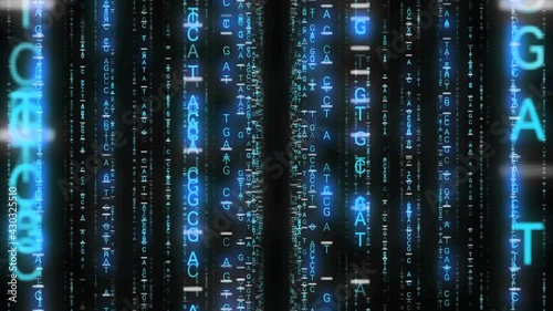 DNA塩基の文字の柱が並ぶ空間内を移動する（ループ可） photo
