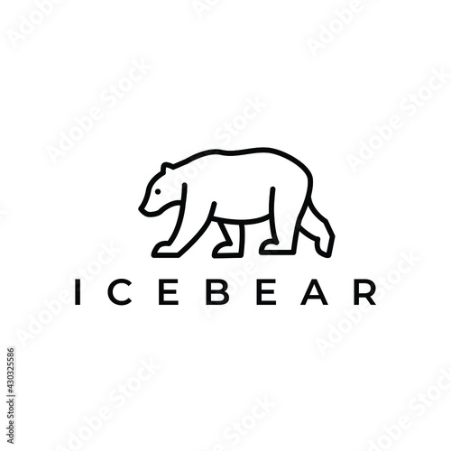 ice bear polar line art logo design vector illustration