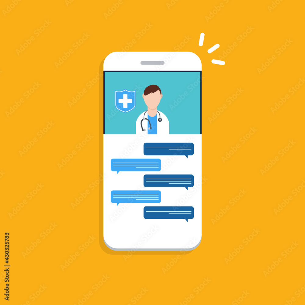 Telemedicine, smart phone chat with doctor on screen. Telemedicine, smart phone chat with doctor on screen.