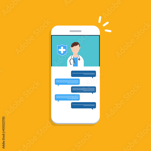 Telemedicine, smart phone chat with doctor on screen.