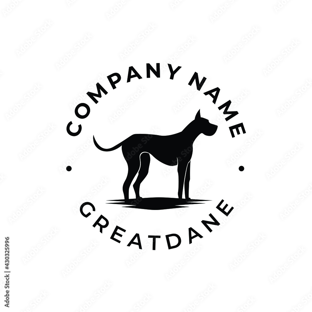 great dane dog silhouette logo stamp vector design illustration