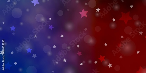 Light Blue, Red vector pattern with circles, stars.