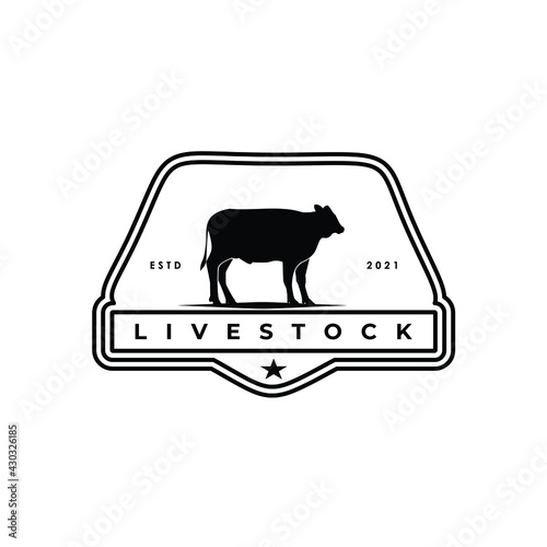 cattle cow beef bull livestock farm logo badge design vector illustration