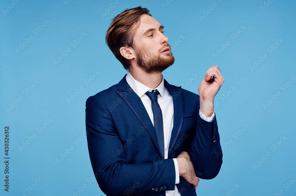 business man in suit cropped view finance blue background manager business man in suit cropped view finance blue background manager