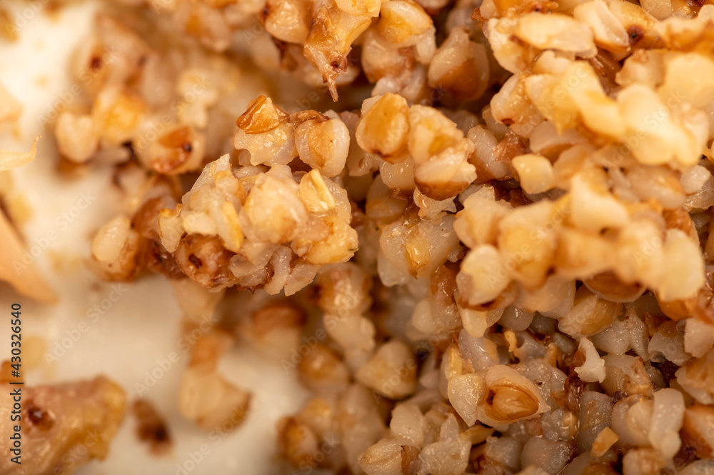 Boiled buckwheat porridge. The texture of buckwheat top view. Boiled buckwheat porridge. The texture of buckwheat top view.