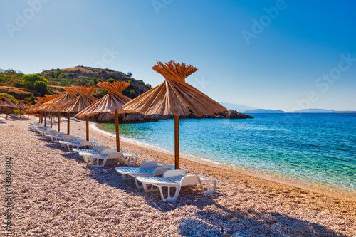 Fototapeta Naklejka Na Ścianę i Meble -  View of the beautiful Oprna beach in the adriatic bay of the Krk island