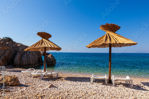 Fototapeta Naklejka Na Ścianę i Meble -  View of the beautiful Oprna beach in the adriatic bay of the Krk island