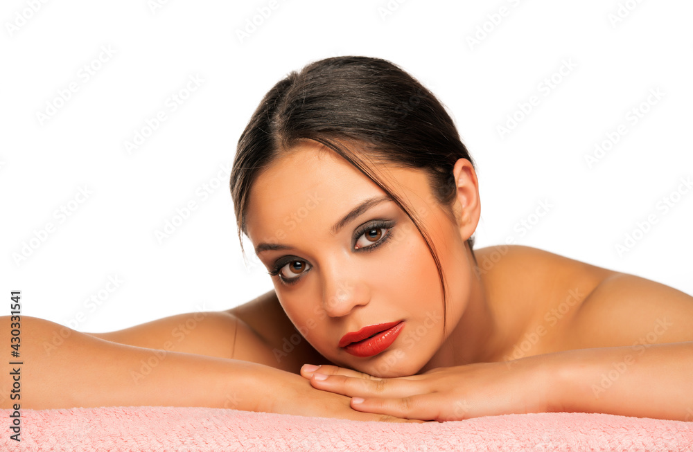 portrait of a young beautiful lying woman portrait of a young beautiful lying woman