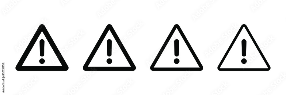 Set of warning symbols with exclamation mark. Triangular signs with different line thickness. Vector. Set of warning symbols with exclamation mark. Triangular signs with different line thickness. Vector.