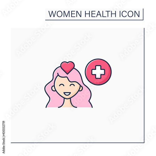 Sexual pain color icon. Painful intercourse. Dyspareunia. Arousal lack. Health care. Woman health concept. Isolated vector illustration