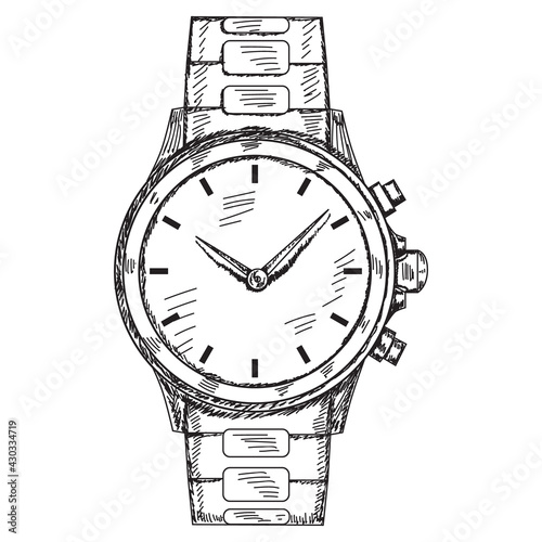 isolated, sketch drawn wrist watch