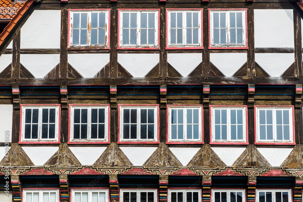 Fototapeta premium Facade of an old medieval house in Hamelin, Germany