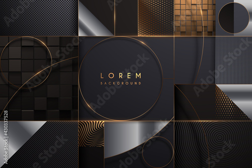 Abstract black gold and silver geometric shapes background