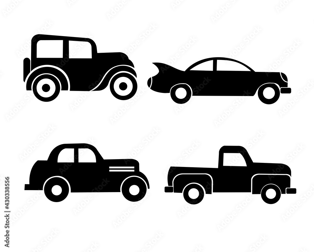 set of classic cars silhouette flat design vector illustration isolated on white background