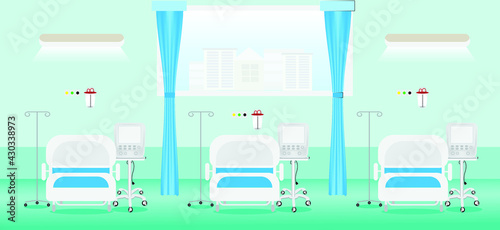 illustration of the interior of a hospital , medical office , Patient room , Intensive care unit in a hospital or clinic.
