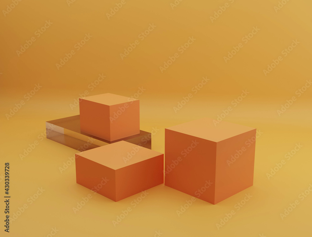 Fototapeta premium orange 3 dimension podium, product photo mockup, vibrant color, box podium, realistic render, product display advertising
