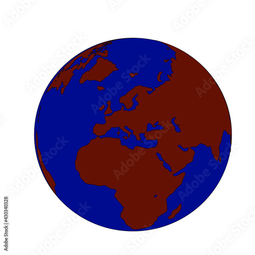Weltkugel Europa und Afrika in Braun und Blau