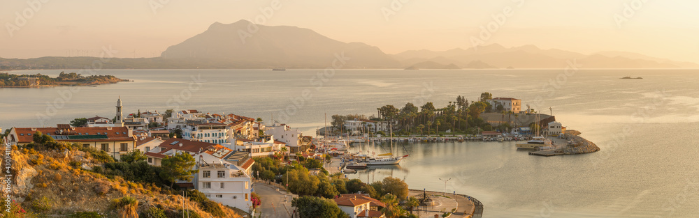 Panorama of the Datca harbour at sunrise, Mugla, Turkey