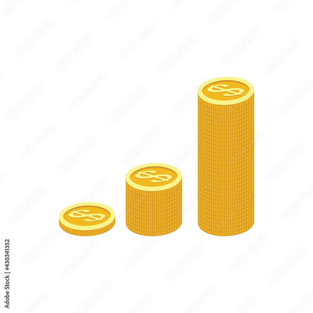Gold Coins Graph on white background illustration Gold Coins Graph on white background illustration