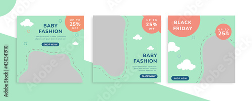 Set of editable square banner templates for Instagram post, Facebook square, for baby shop, kids shop, kids fashion, baby clothes, advertisement, and business. With simple blue and pink color. 