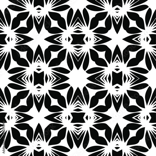 Geometric vector pattern with triangular elements. Seamless abstract ornament for wallpapers and backgrounds. Black and white colors.