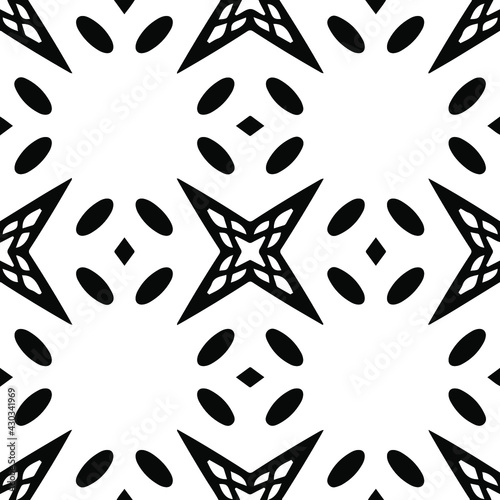  Geometric vector pattern with triangular elements. Seamless abstract ornament for wallpapers and backgrounds. Black and white colors.
