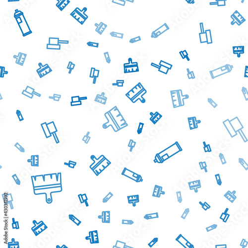 Set line Paint brush, spray can and Spray nozzle cap on seamless pattern. Vector