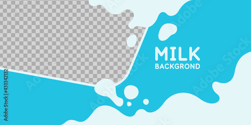 Modern poster fresh milk with splashes on a light blue background. Vector illustration.