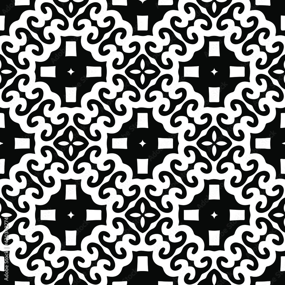 Obraz premium Geometric vector pattern with triangular elements. Seamless abstract ornament for wallpapers and backgrounds. Black and white colors.