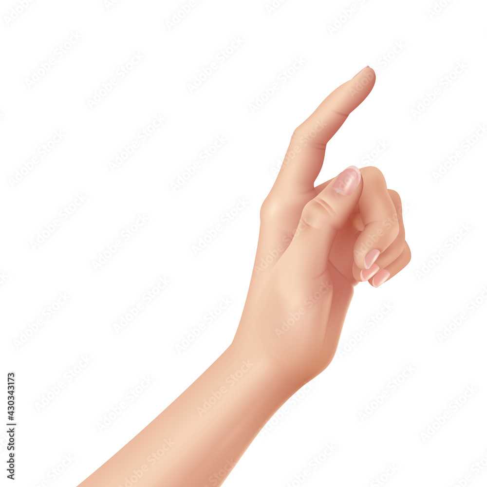Woman hand on white background, realistic design vector illustration Woman hand on white background, realistic design vector illustration