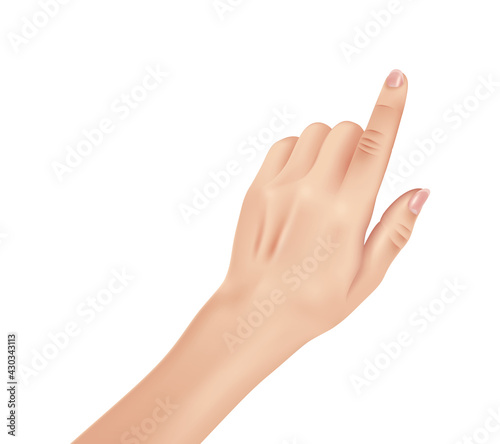 Woman hand on white background, realistic design vector illustration