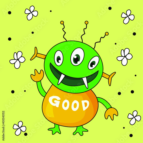cartoon monster android with the inscription good on the belly