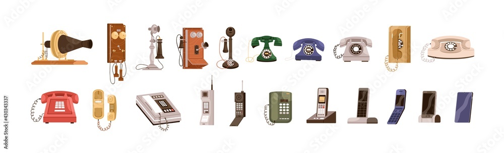 Phone evolution from old vintage telephones to modern wireless