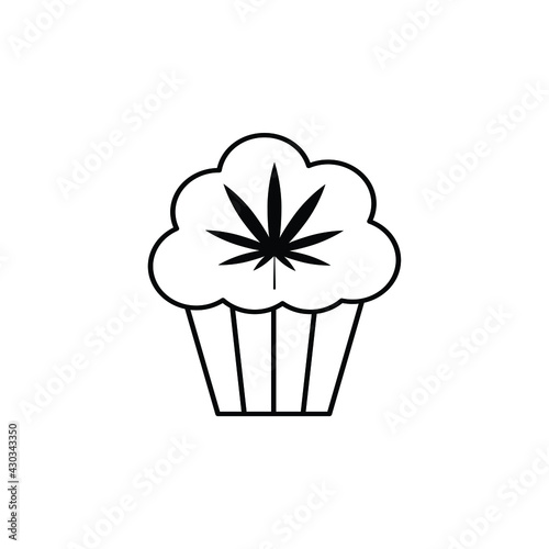 cupcake icon with medical marijuana or cannabis leaf. cake sign