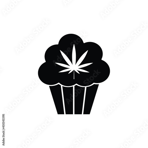 cupcake icon with medical marijuana or cannabis leaf. cake sign