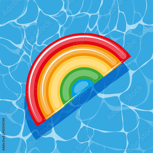 Pool infantable rainbow mattress place on water texture. Summer beach element vector illustration in a cartoon flat style isolated on white background.